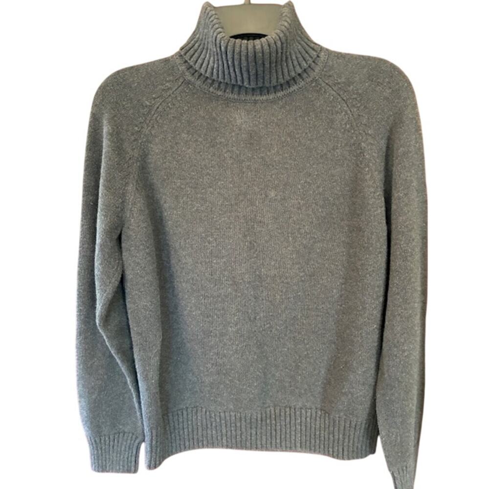 Jeanne Pierre Dark Gray Turtleneck Sweater Cotton Cable Knit Fisherman Large - Picture 3 of 5